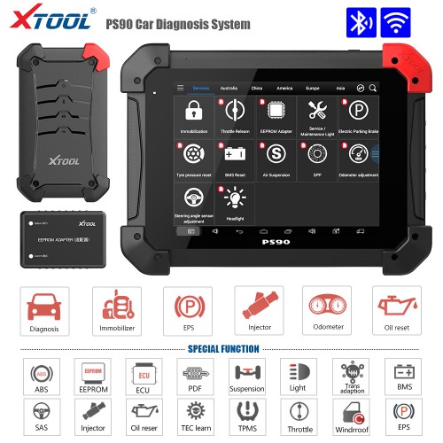 XTOOL PS90 Pro Gasoline Cars and Diesel Truck 2 in 1 OBDII Diagnostic Tool with Oil Reset/EPB/BMS/SAS/DPF/TPMS Relearn and IMMO