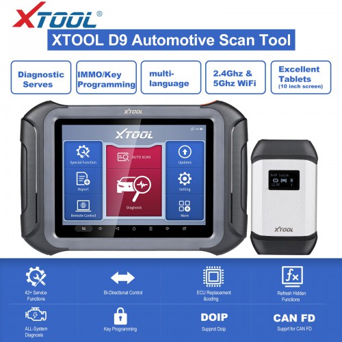 2023 Newest XTOOL D9 Automotive Scan Tool Topology Map Bi-Directional Control ECU Coding 42+ Resets, Key Programming, Support DoIP