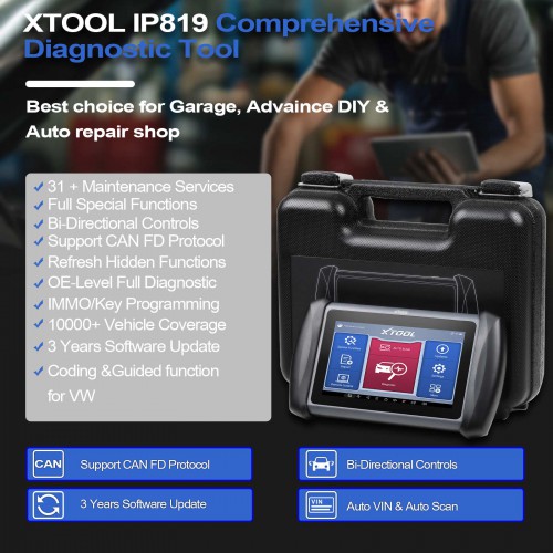 2023 XTOOL IP819 Automotive Diagnostic Scan Tools ECU Coding 30+ Services Bi-Directional Controls Full Diagnostics 3 Years Free Update